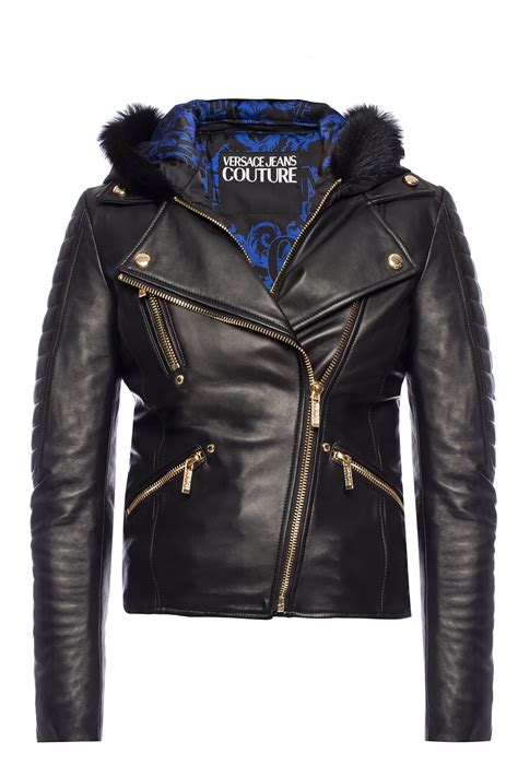 womens versace jeans perforated leather jacket short sleeve|Versace Jeans couture jacket.